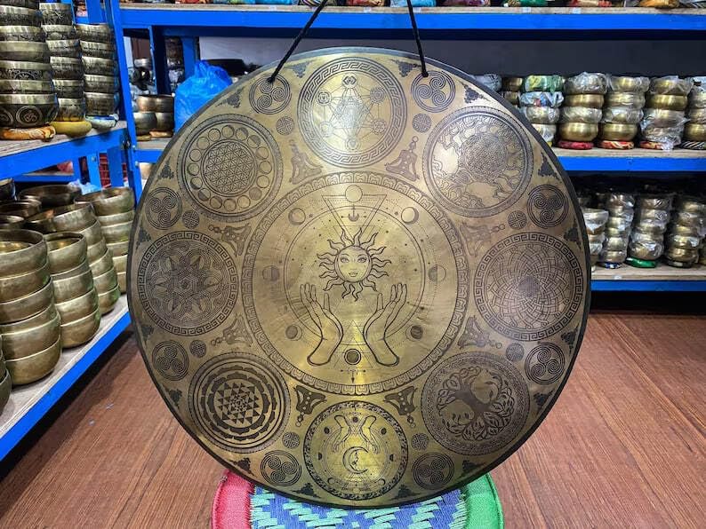 45 cm specjalne zaćmienie słońca rzeźba twarzy tybetański gong nepal-świątynia gong-dźwięk