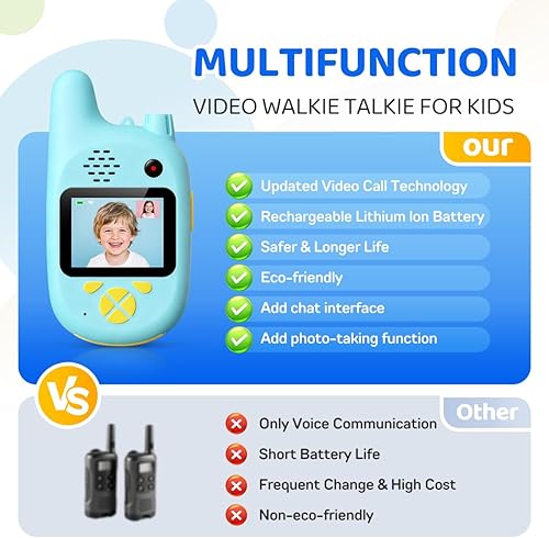 Miniatura 6 de Walkie Talkies de video para niños con cámaras delantera y trasera, videollamada en tiempo real, chat de voz, mensajes de fotos y emojis,