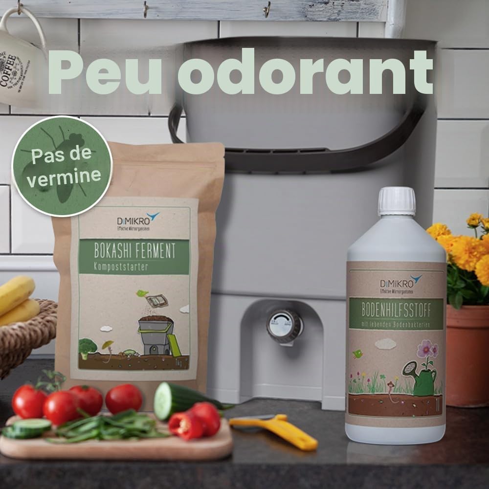 Seau Bokashi Starterset Premium - Seau de Fermentation - Composteur de Cuisine - Transformez Vos déchets de Cuisine en Engrais précieux !