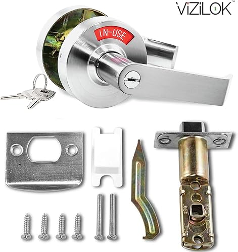 Miniatura 19 de VIZILOK Cerradura de puerta comercial para privacidad del baño, indicador ocupado vacante de alta resistencia en cromo satinado, grado ANSi 2