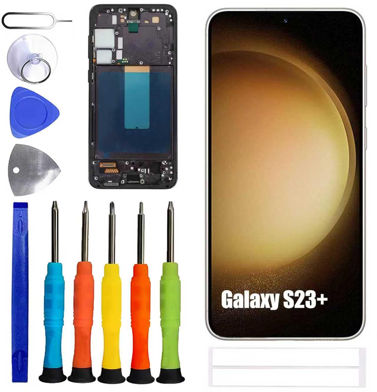 Wyświetlacz OLED do Samsung Galaxy S23+ SM-S916B, SM-S916B/DS, SM-S916U [z ramką] [z odciskami palców] [6,6 cala] wyświetlacz dotykowy LCD z zestawem narzędzi