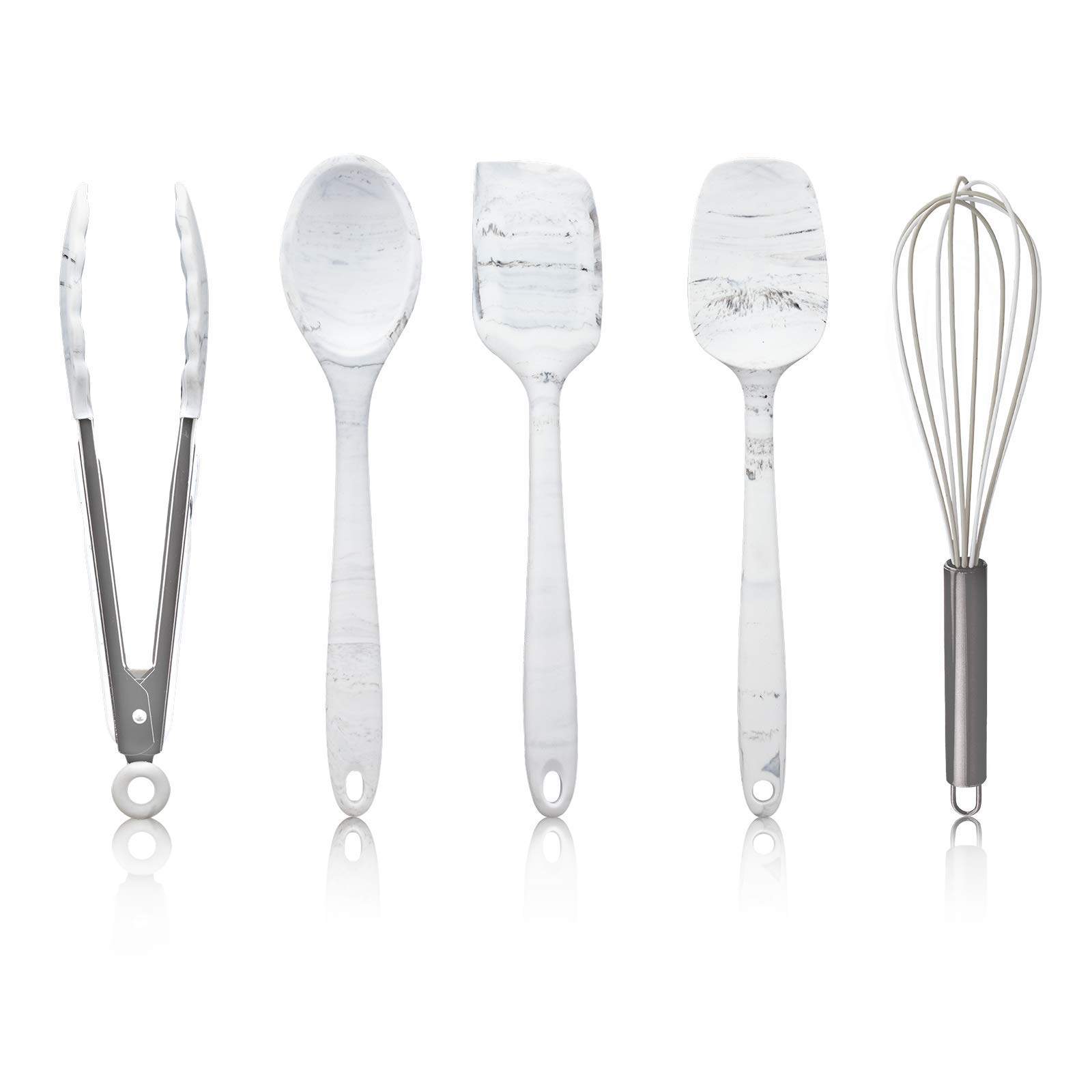 COOK WITH COLOR Silicone Cooking Utensils, 5 Pc MINI Kitchen Utensil Set, Easy to Clean Silicone Kitchen Utensils (Marble)