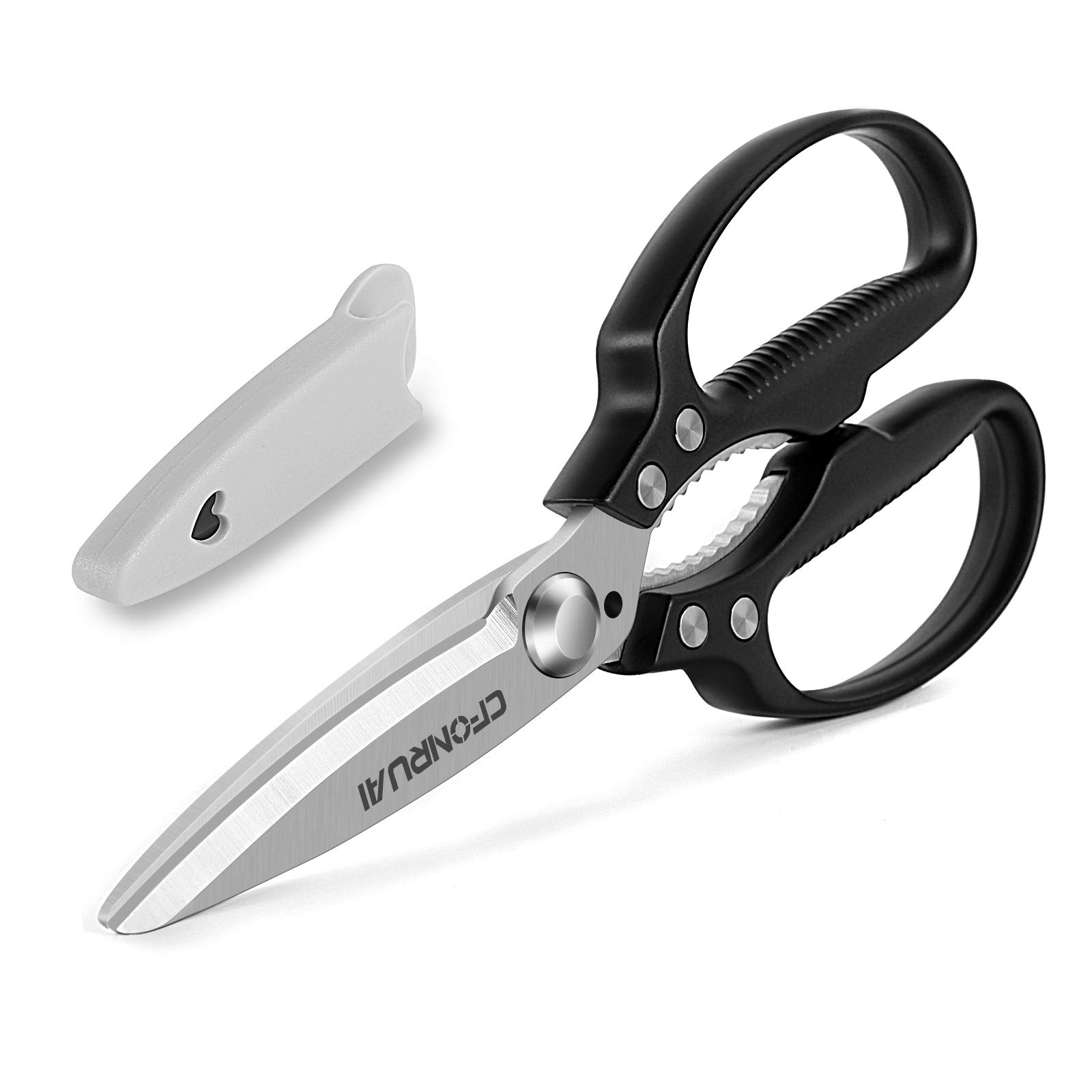 Kitchen Shears, CFONRUAI Heavy Duty Kitchen Scissors, Poultry Shears with Cover, 4MM Thick Stainless Steel Sharp Cooking Scissors, Multipurpose Scissors for Chicken, Bone, Poultry, Vegetable, Fish