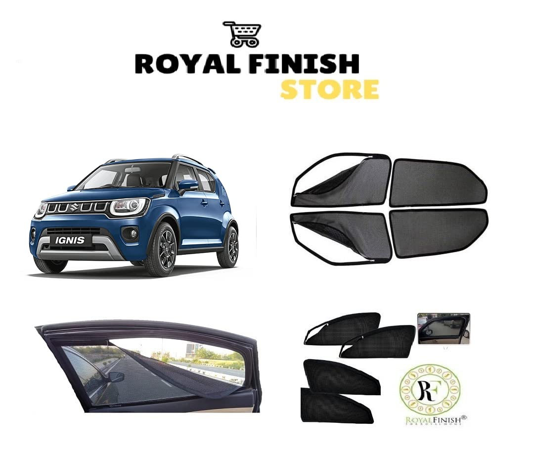 ROYAL FINISHCar Window Sunshades/Curtain Zipper Magnetic Front Two Side Zipper and Rear Non Zipper for Maruti ignis r Net Fabric Set of 4 pCS
