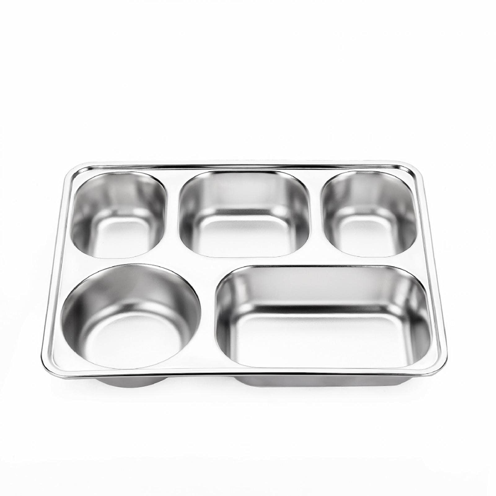 Faderr - Piatto rettangolare in acciaio INOX, quadrato, 5 scomparti divisi per studenti, adulti, campeggio, ristorante, contenitore (dimensioni: 28,2 x 22 x 4,2 cm)