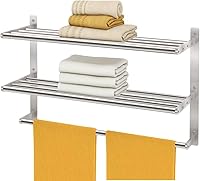 BETHOM 24 Inch 3-Tier Hotel Towel Rack Wall Mounted Bathroom Shelf with Towel Bars, Brushed Nickel Stainless Steel