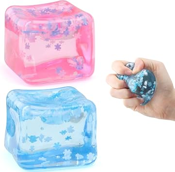 Chridark Ice Cube Fidget Toys for Adults Kids 2 Pcs Sensory Squishy Fidget Toys Square Stress Balls Gifts for All Ages Adults Kids Teens Presents Anxiety Relief Stress Cube Blue+Pink