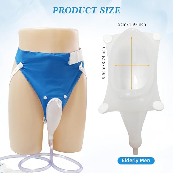 Wearable Urine Collection Bag External Catheter for Elderly Men,Reusable Portable Silicone Urinal with 1000ml and 2000ml Urine Catheter Bags,Blue