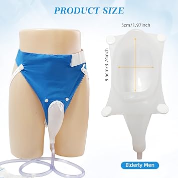 Wearable Urine Collection Bag External Catheter for Elderly Men,Reusable Portable Silicone Urinal with 1000ml and 2000ml Urine Catheter Bags,Blue