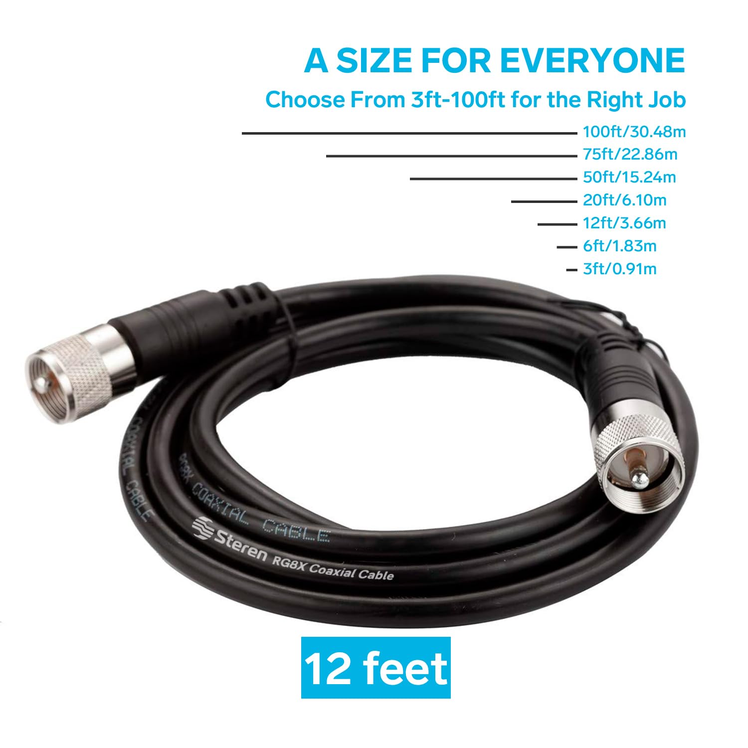 Amazon.com: STEREN RG8X Coaxial Cable 12 ft, CB Coax Cable with
