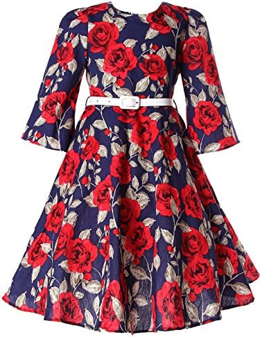 Girls Classy Vintage Floral Swing Kids Party Dresses