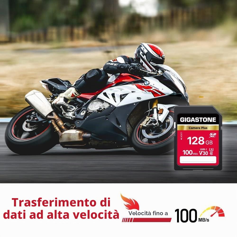 Gigastone Scheda di memoria SDXC da 128 GB, Prime Series, Velocità 80 MB/s. Compatibile con foto, video, musica, videocamera, fotocamera, PC, U1 UHS-I Classe 10 per UHD Video,