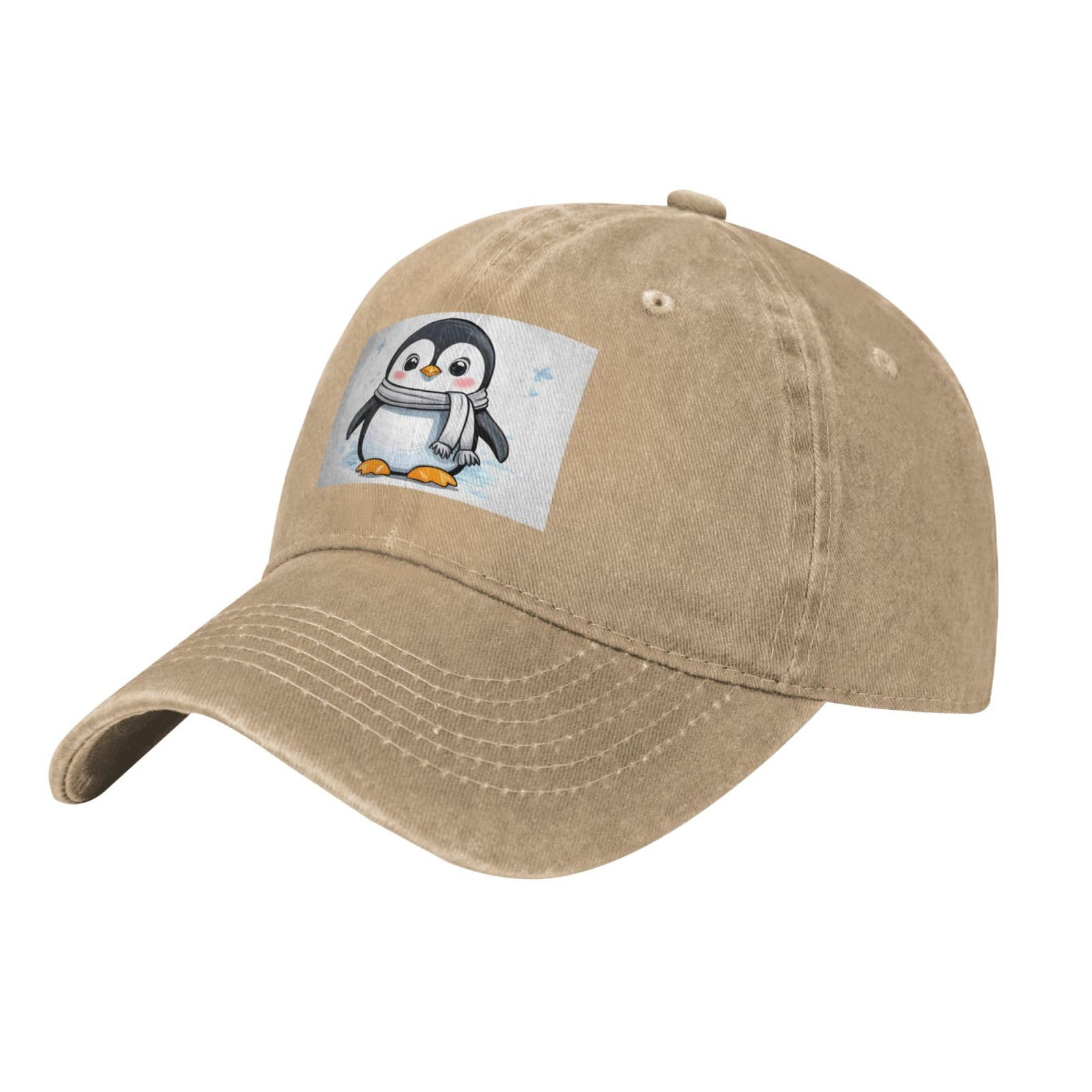 asbwuo Black Cute Penguin Pattern Washed Cowboy Baseball Cap for Adults - Stylish and Breathable Hat
