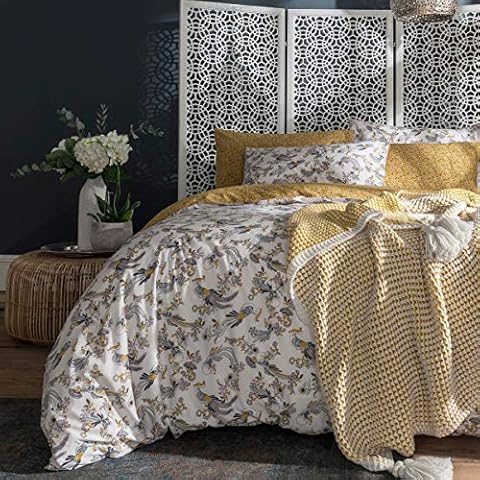 Fat Face Oriental Bird Ochre Duvet Cover Set, Super King Cover