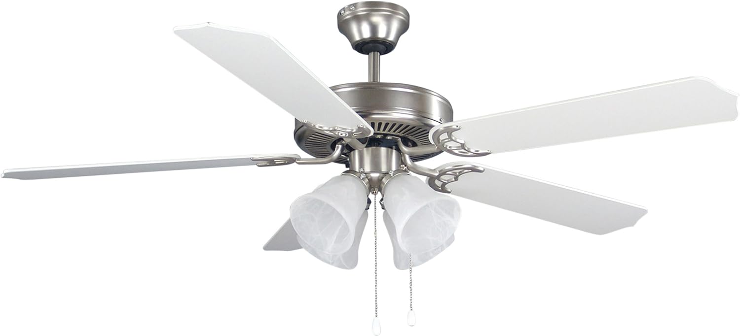 Canarm LTD St. James BPT 52 Alabaster Glass 4 Bulb Light Kit, 52-Inch Ceiling Fan with 5 Blades, White/Bleached Oak Blades