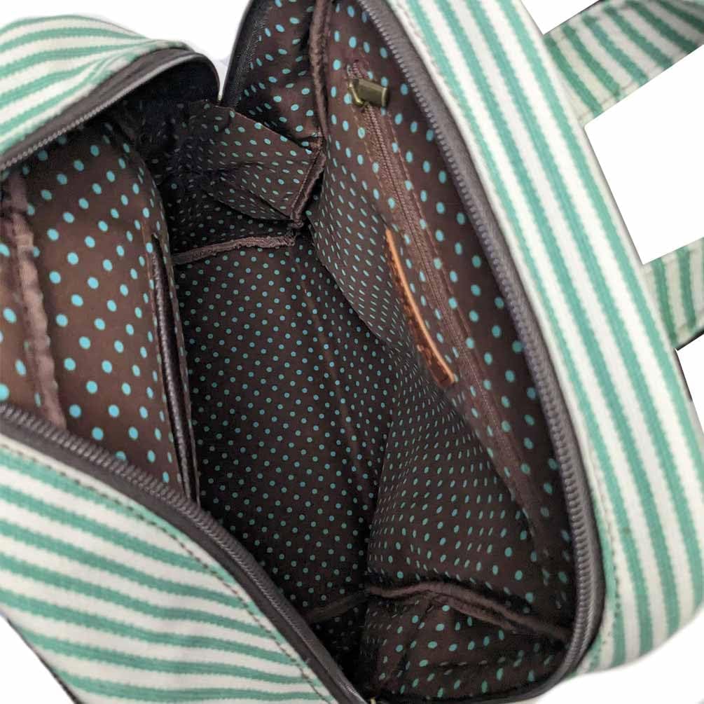 CHALA Cacual Striped Backpacks Purse with Adjustable Strap -15" x 11.5" x 6" (Teal Stripe Backpack & Crossbody Purse Bundle)