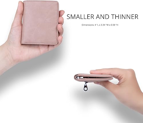 Miniatura 2 de Alldaily Pequeña cartera RFID para mujer, delgada, compacta, plegable, con bolsillo, mini monedero de viaje para mujer, Rosa oscuro, Compacto