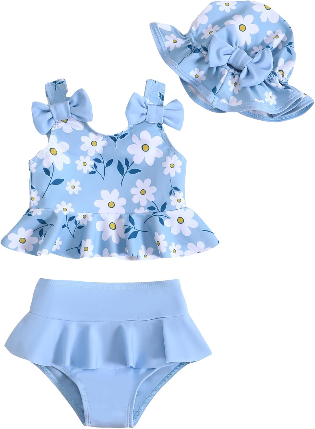Mioglrie Baby Infant Swimsuit Girl Toddler Bathing Suit Girl Summer Beach Bikini Tankini Swimwear Hat 3-24 Months 2t-5t