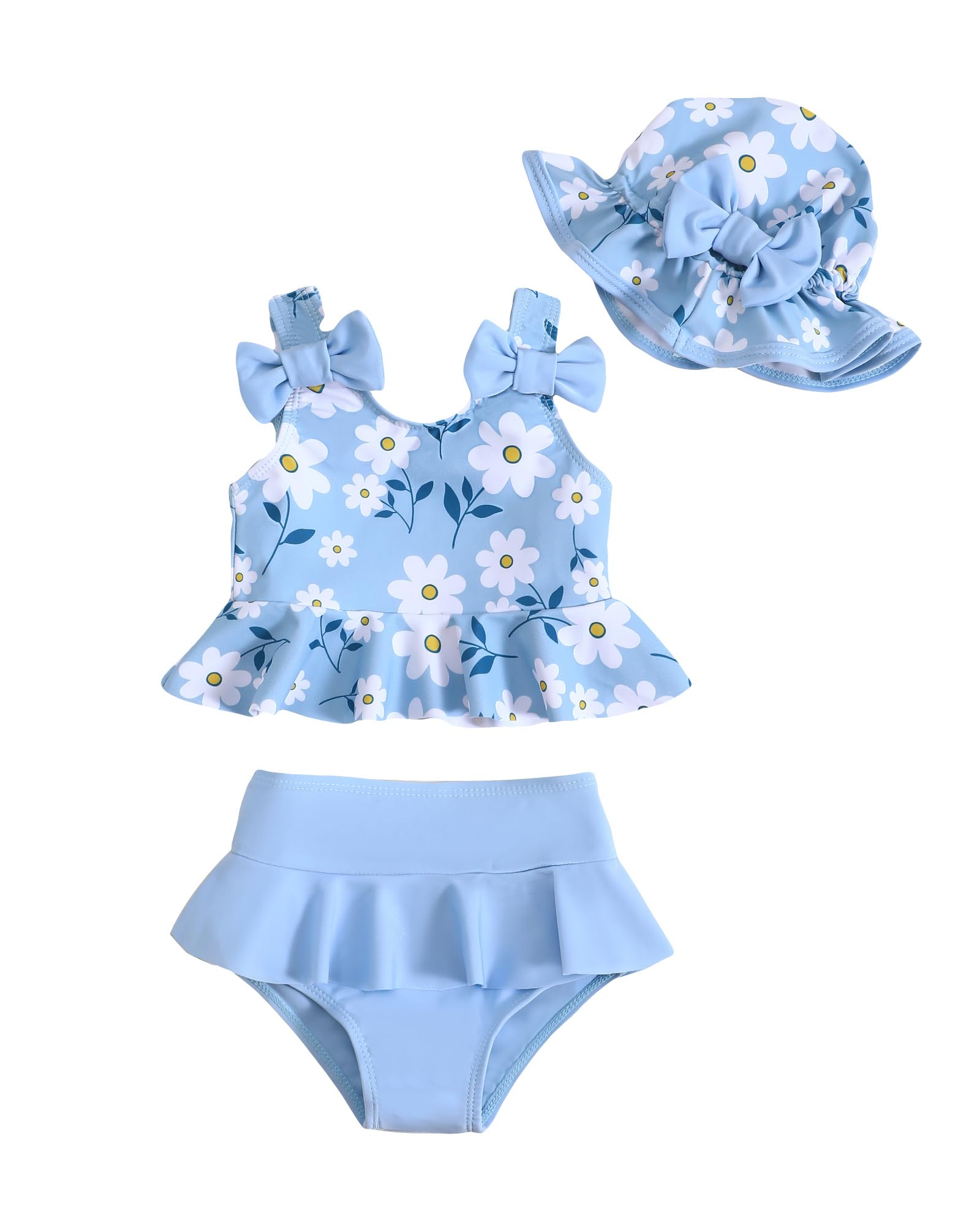 Mioglrie Baby Infant Swimsuit Girl Toddler Bathing Suit Girl Summer Beach Bikini Tankini Swimwear Hat 3-24 Months 2t-5t