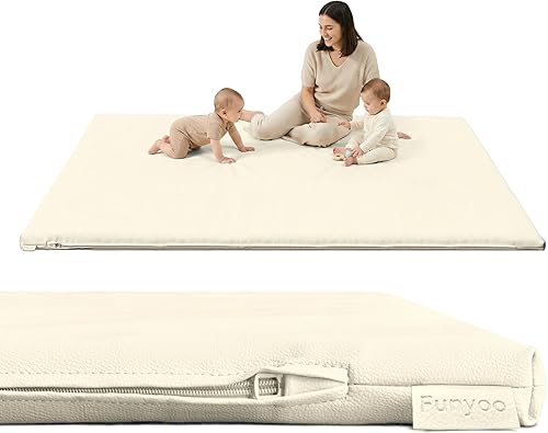 Miniatura 14 de Tapete de Juego Acolchado de 79" ×71" Grande para Bebé para Piso, Tapete de Juego de Espuma Viscoelástica de 1.2" de Grosor con Cubierta de Cuero