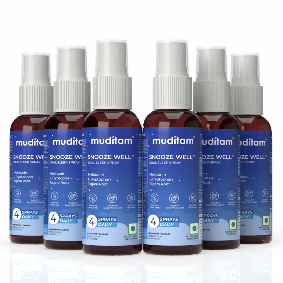 Muditam Ayurveda Snooze Well Sleep Spray | Melatonin & Herbal Blend for Deep Sleep | Fast-Acting Sublingual Oral Spray | Peppermint | 50 mL | Pack of 1 — Amazon image 11