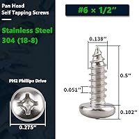 Vista 2 de Tornillos para madera Phillips de acero inoxidable #6 x 1/2" (paquete de 100), acero inoxidable 304 (18-8), tornillos de chapa de cabeza plana