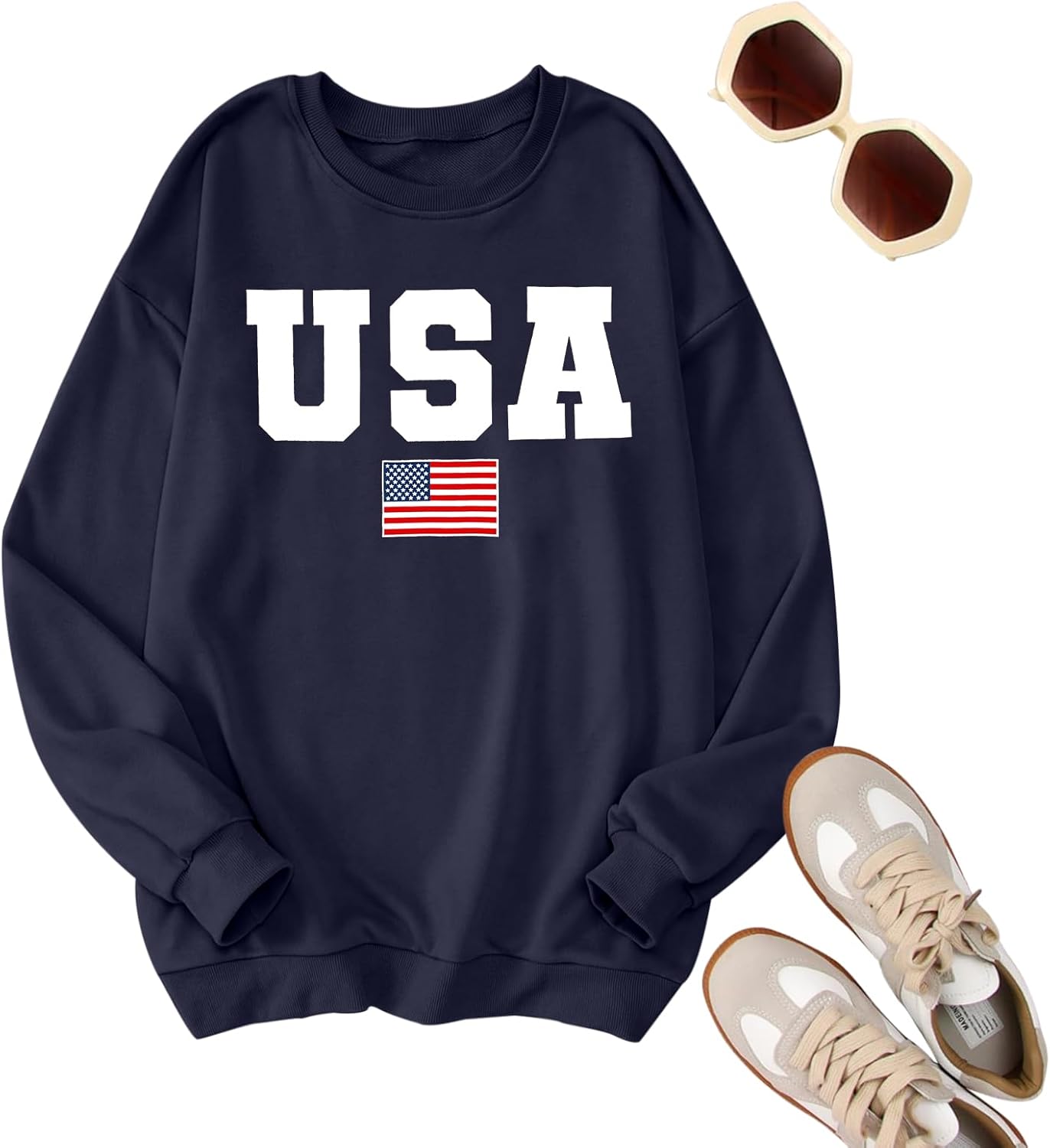 Oversized Usa Sweatshirt Women: Patriotic Tshirt 4th July Shirt Long Sleeve Casual Pullover Tops - Image 5