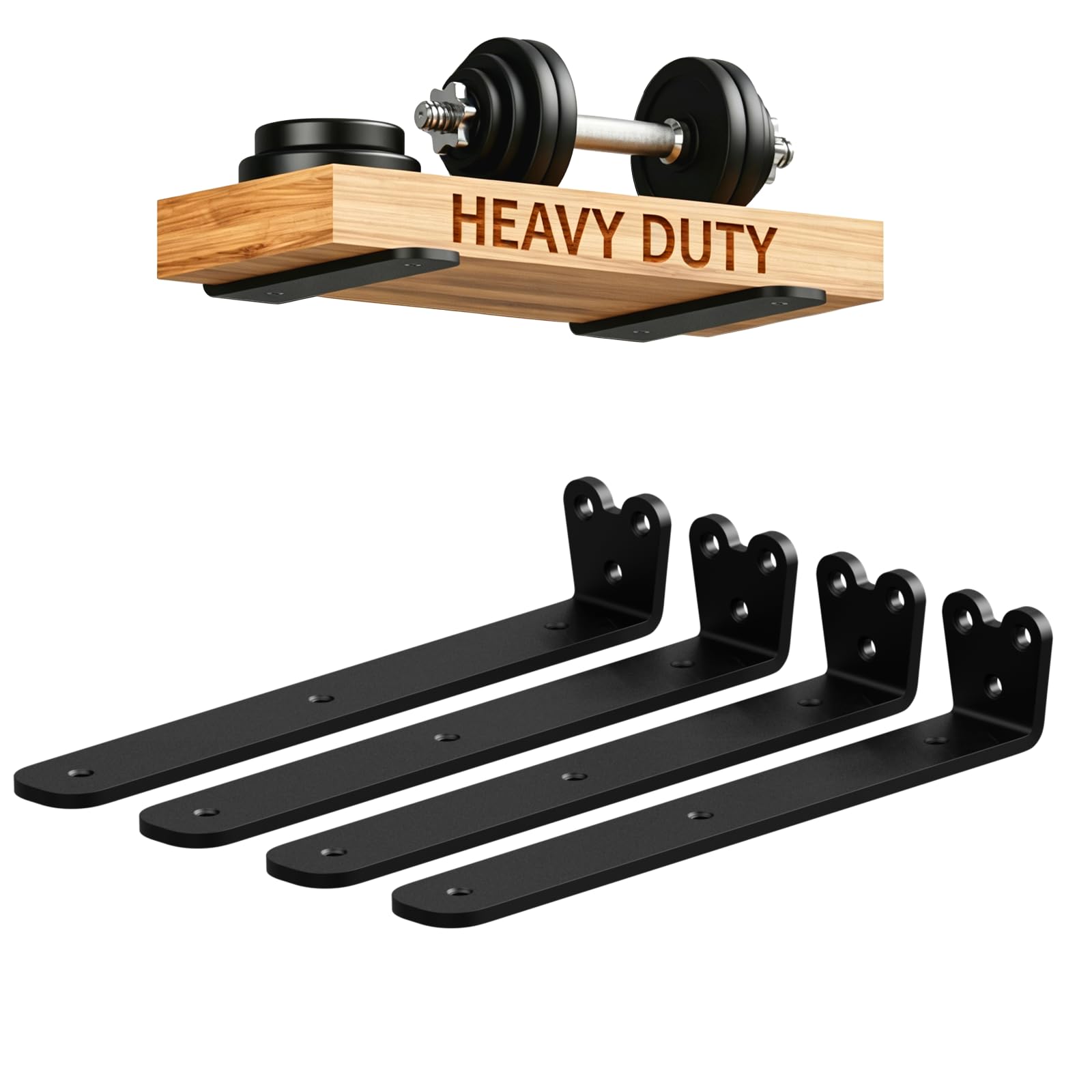 4 Pack 25cm Heavy Duty Shelf Brackets, Black L-Shaped Metal Wall Brackets