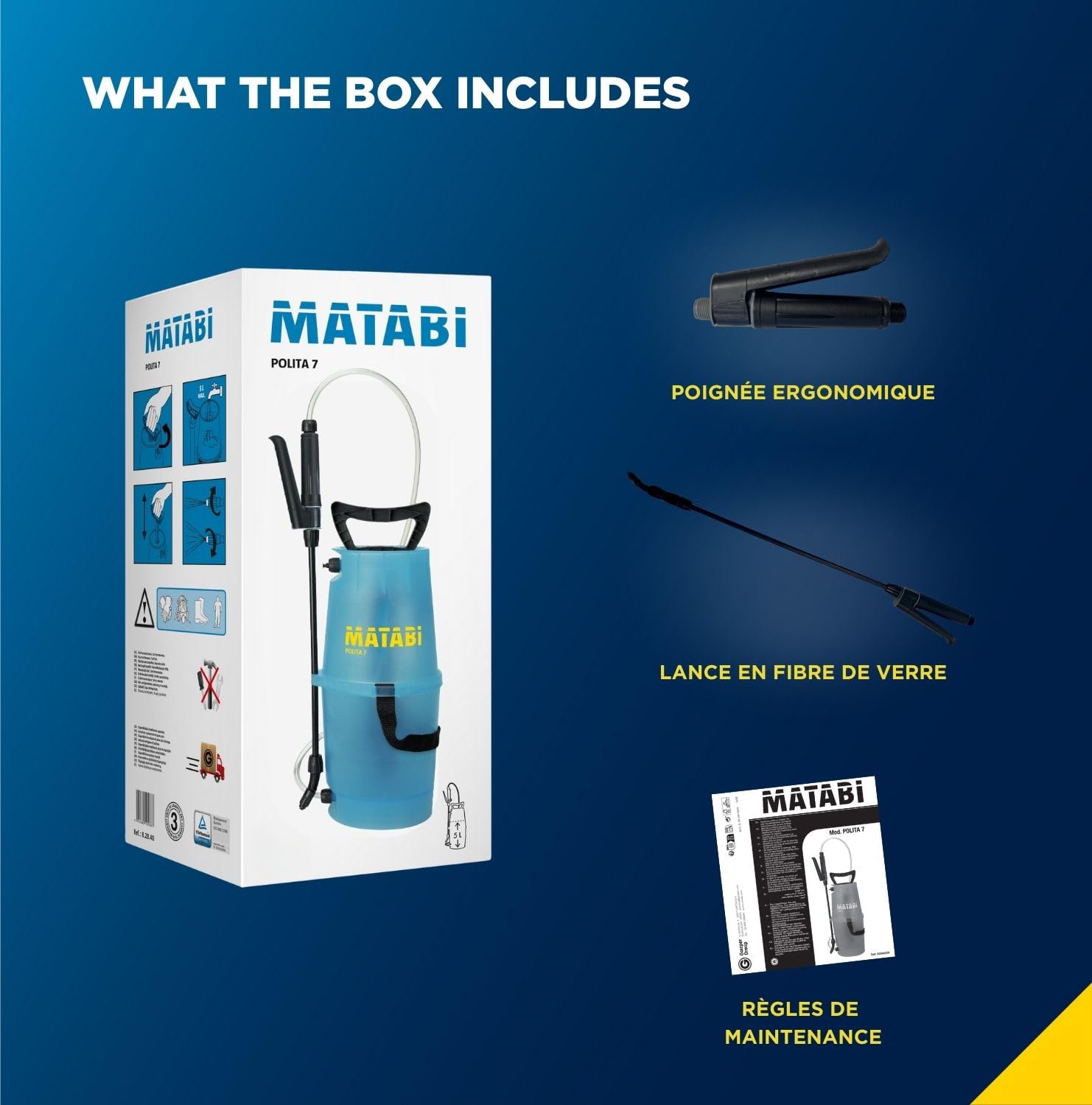 Matabi Polita 7 pulvérisateur de Jardin 5L Pré‑Pression Buse réglable Lance Fibre de Verre