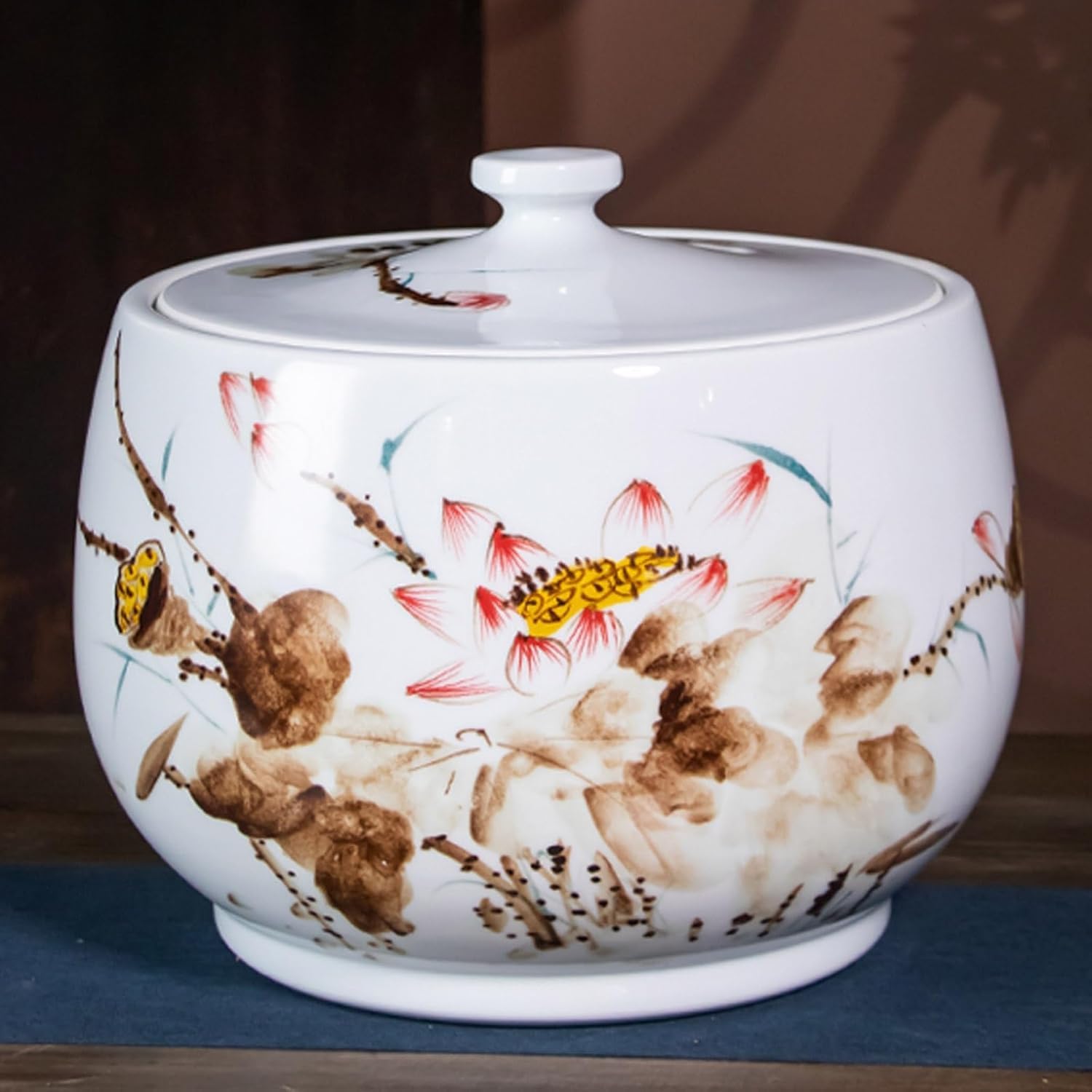 ELEFOCUS Chinese Sealed Ceramic Rice Storage Container with Lid，Sealed Rice Storage Ceramic Rice jar with lid(A,10KG)