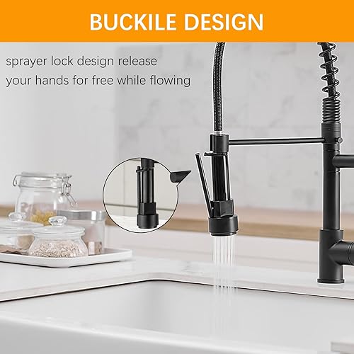 Miniatura 6 de BESy Grifo de cocina con rociador extraíble, mango único de arco alto, resorte de una sola palanca, grifo de fregadero de cocina con rociador
