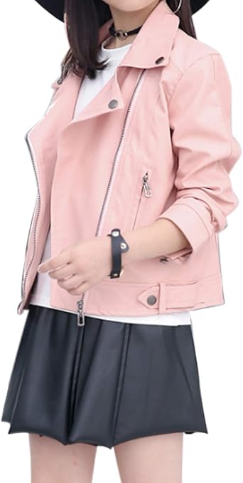 Elife Girls Fashion PU Leather Motorcycle Jacket Childrens Outerwear Slim Coat 2-12 Years