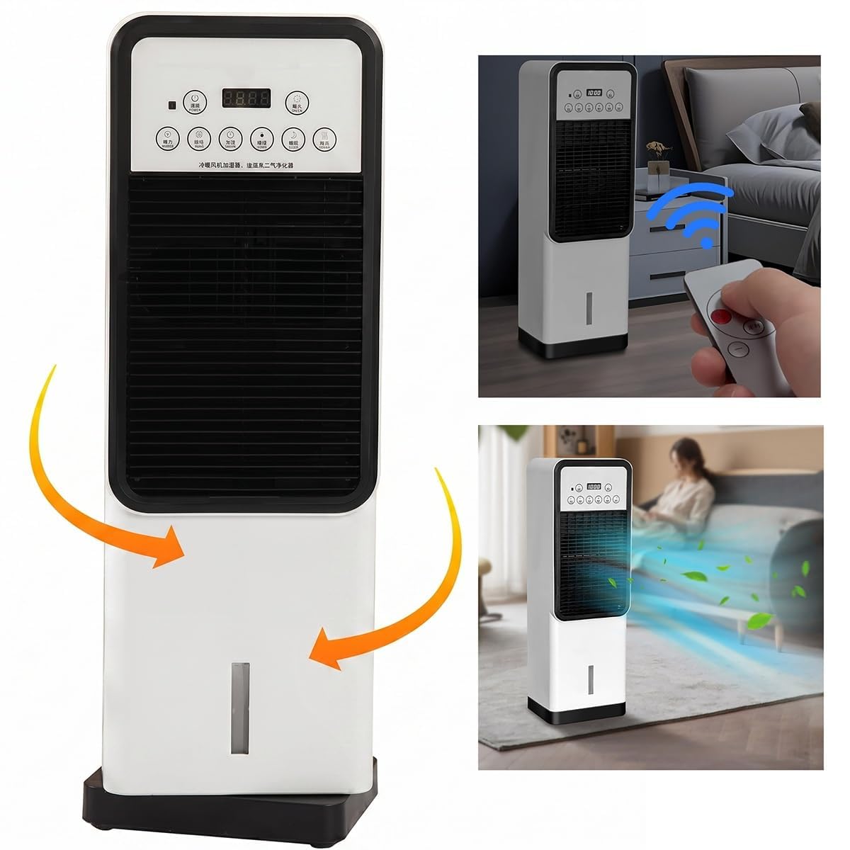 Climatiseur Portable 2-en-1 Refroidissement Chauffage Silencieux 36-45dB, 1.8kW 220V, Oscillation Air, Minuterie, Réservoir 4.1-6L avec Cristaux Rafraîchissants pour Maison et Bureau