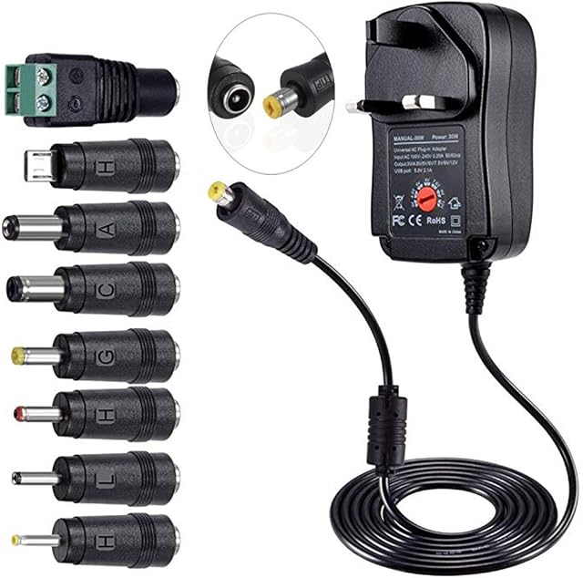30W Universal AC to DC Power Adapter - Multi Output Voltages 3V 4.5V 5V 6V 7.5V 9V 12V Switching Power Supply with 8 Selectable Adapter Plugs for Routers Speakers Household Electronic (MAX 2A/2000mA)