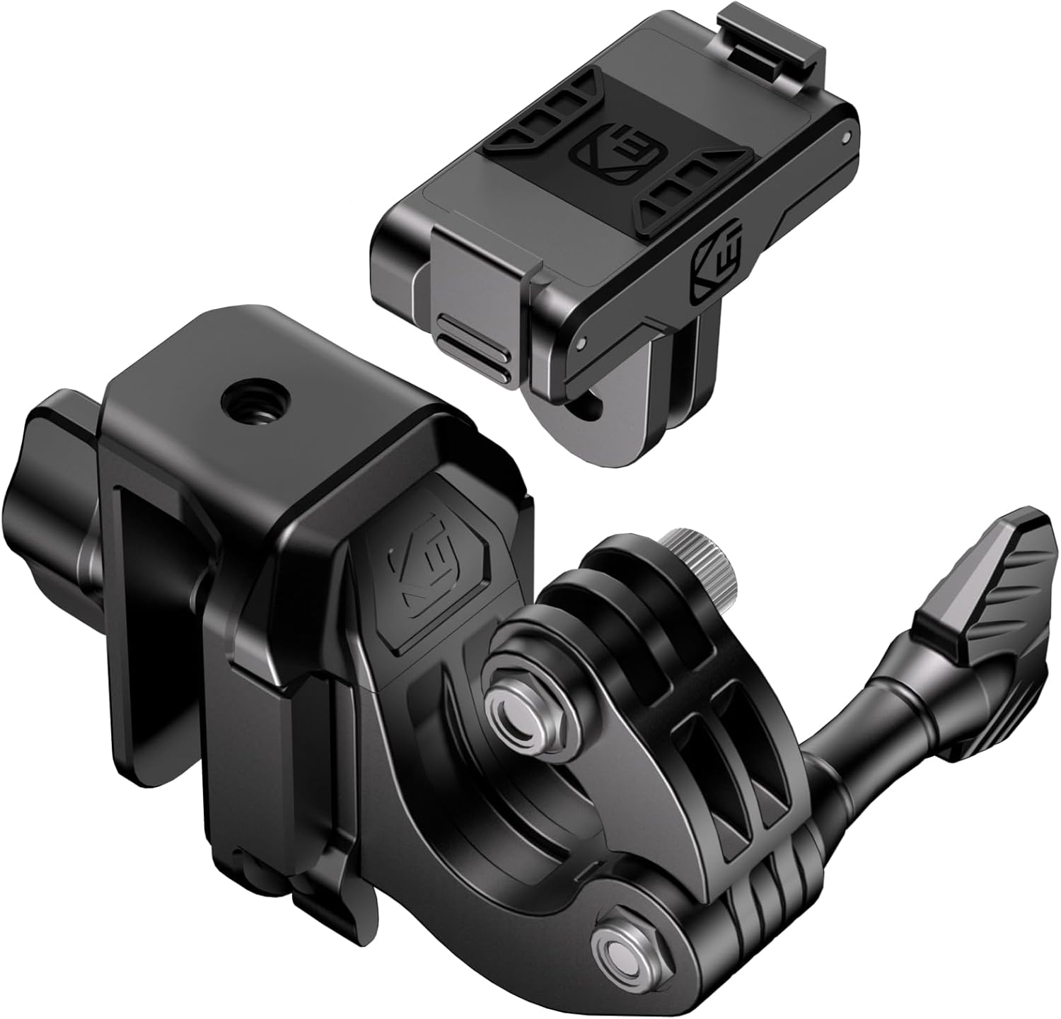 Kewig Motorcycle Windshield Camera Mount with Magnetic Latch Mount & Aluminum Alloy Clip Base, Compatible with DJI Osmo 360 / Action 3/4 / 5 Pro, Angle Adjustable
