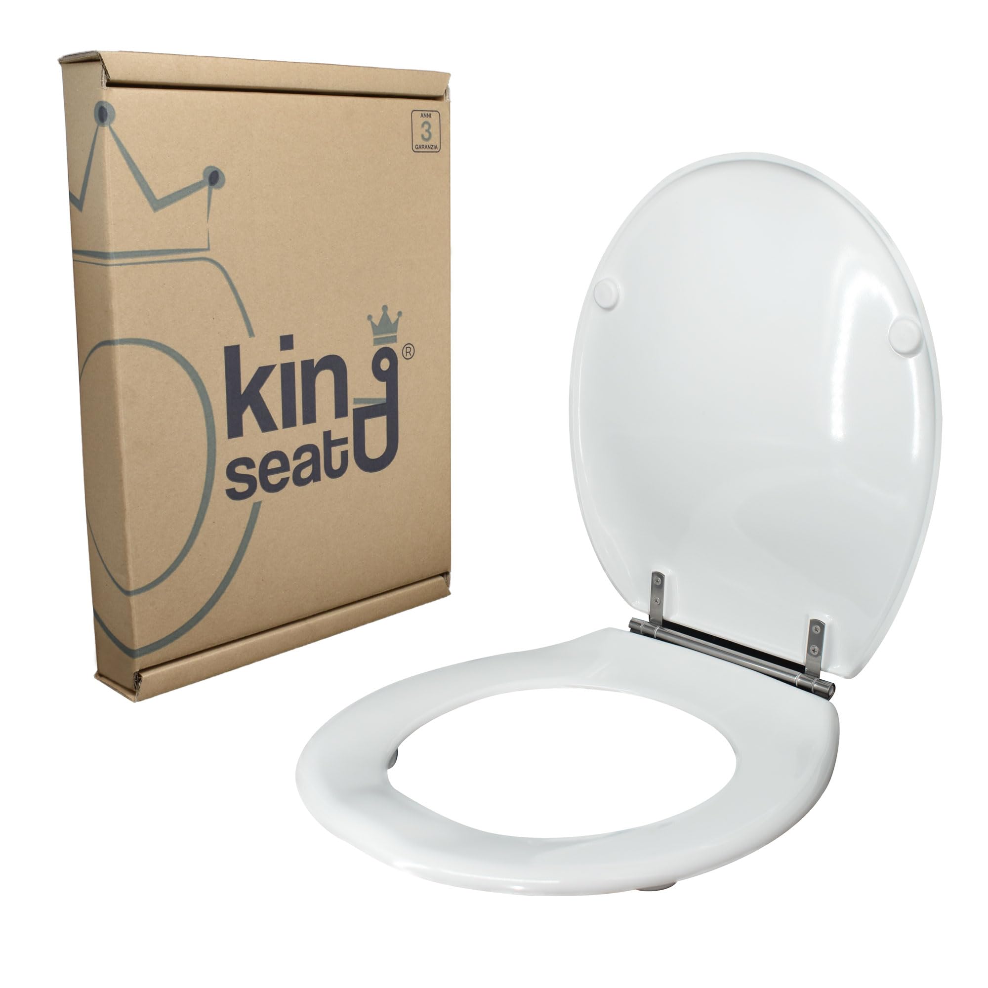 King Seat Sedile WC Ovale - Stabilità Assoluta e Aderenza Perfetta - Antibatterico in Resina Termoindurente, Bianco