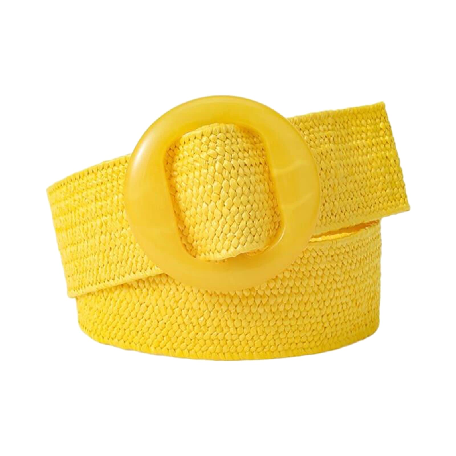 Rfxcom Adjustable Buckle Belt Women's Elastic Band Woven Braided Wide Belt Color Straw Vintage, Yellow, One Size