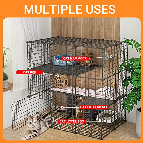 Ikare Cat Cage Diy Indoor Pet Home Small Animal House Detachable Playpen With 3 Doors 3 Tiers For Kitten Puppy Bunny Exercise. (Black，27.6 X 27.6 X 41.3Inch) #TOP2