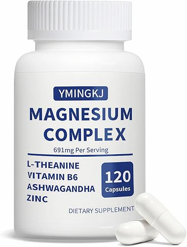 Suplemento Complejo de Magnesio 350 mg - 120 Cápsulas - con glicinato L-teanina Ashwagandha y zinc, vegano - 60 porciones