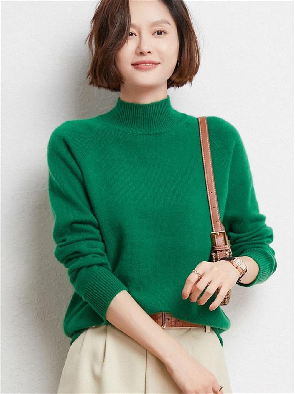 Maglione da donna a collo alto, pullover di base, 100% lana merino, spesso, caldo, morbido cashmere