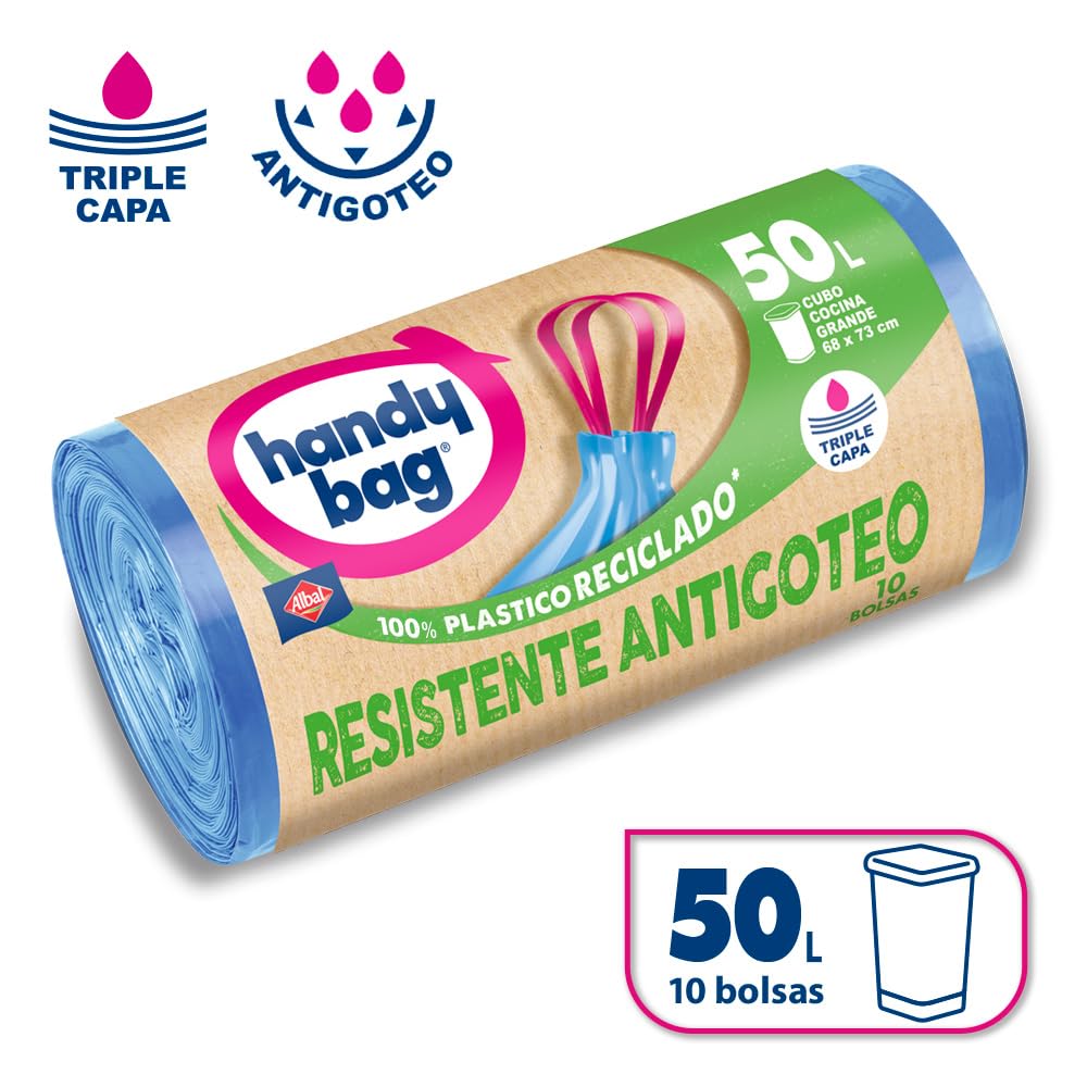 Handy Bag Bolsas de Basura 50L, Extra Resistentes, No Gotean, 70 Bolsas