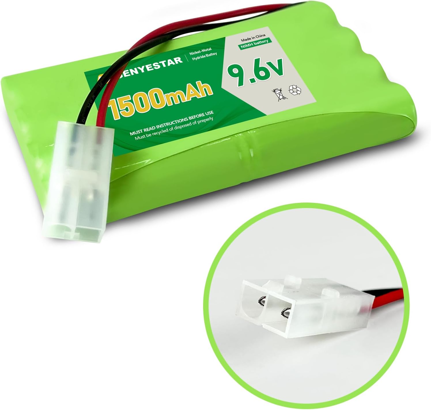 9.6V RC Battery Pack NiMH 2400mAh, High Capacity 8-Cell AA Rechargeable Replacement Battery with Tamiya Connector and USB Charger for RC Trucks, Cars, and Battle Tanks, 1 Pack