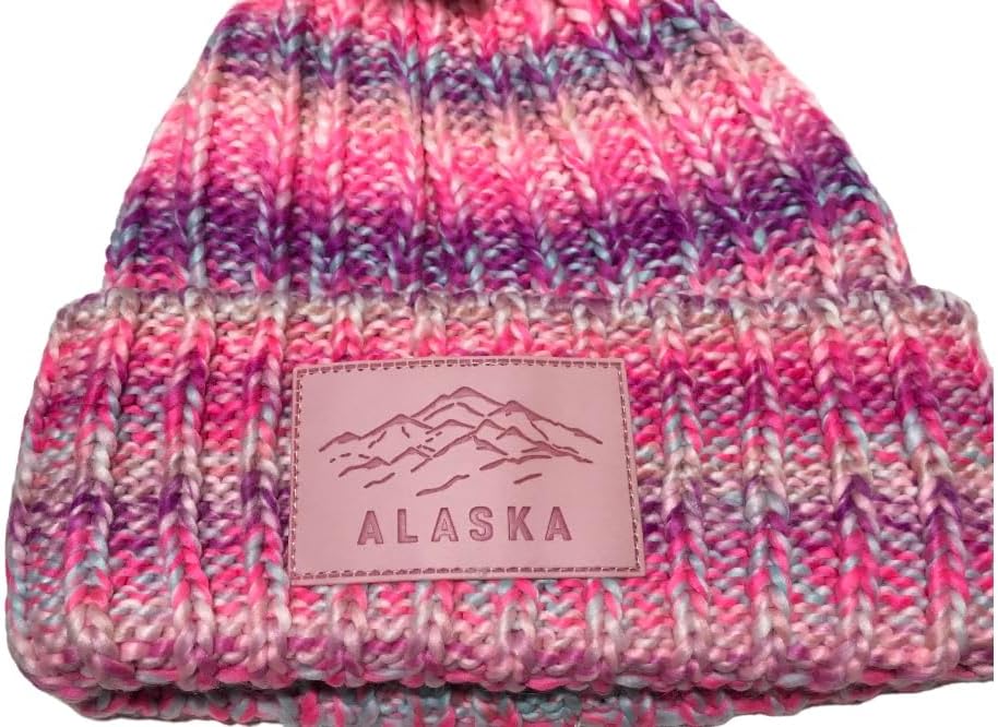 Robin Ruth Alaska Beanie Hat Bulky Knit Quality Variegated Heavy Pinks Pom Pom - Image 3