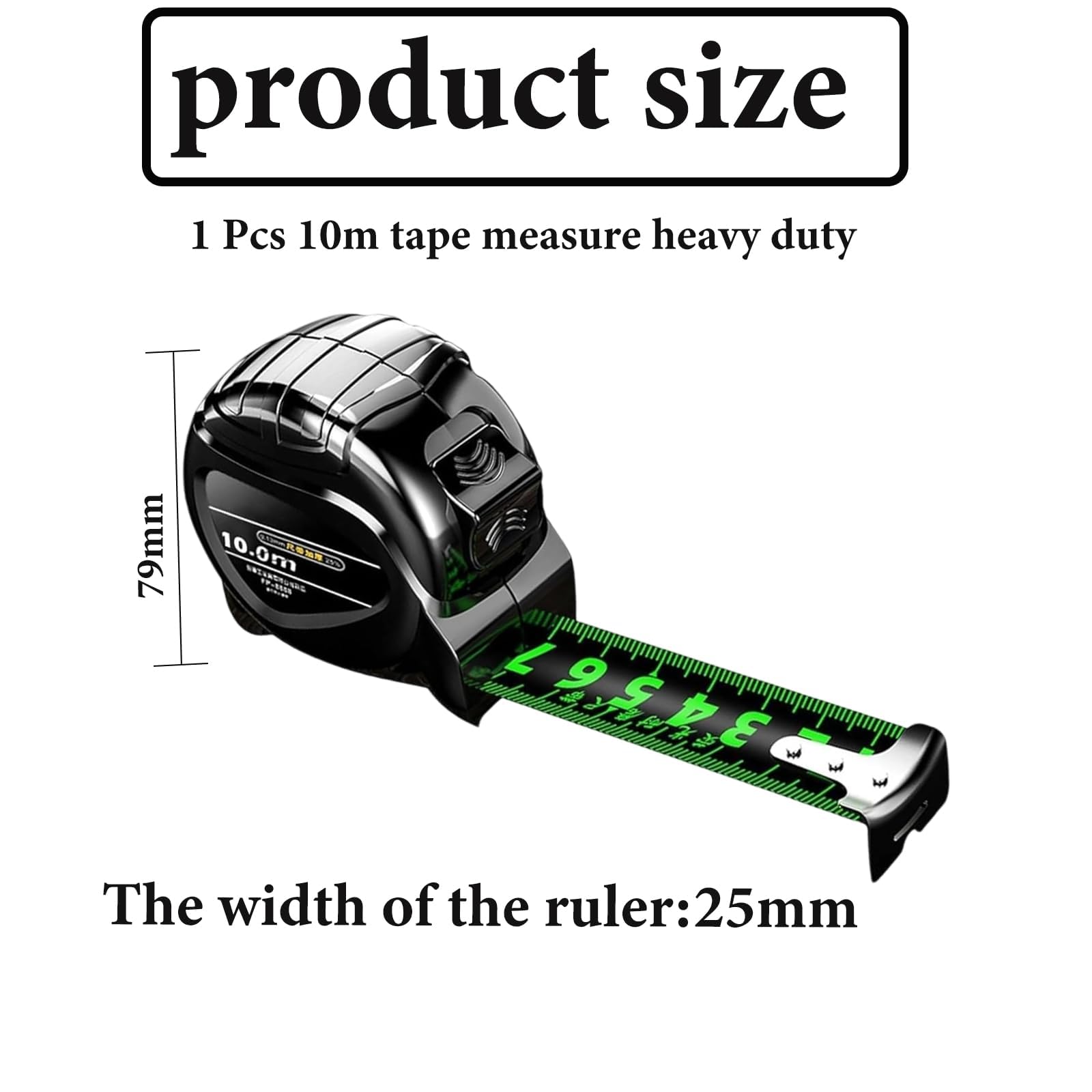 Fluorescent Tape Measure 10 Metre/32.8ft,25mm Waterproof Width General Builders Tape Measure Portability Retractable Height Measuring Device Fixed Hook Heavy Duty For Height Measurement Industrial - Image 2