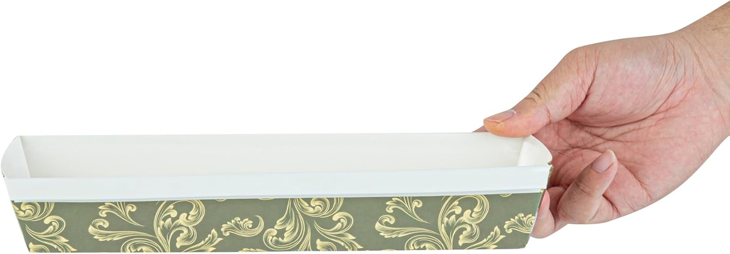 Restaurantware Paper Loaf Pan 100 Count 11.1 x 3.3 x 1.9 Inches 32 Oz Greaseproof Baking Loaf Mold, Vintage Floral Design Oven Safe Freezer Safe Rectangular Green Baking Pan For Cakes And Bread