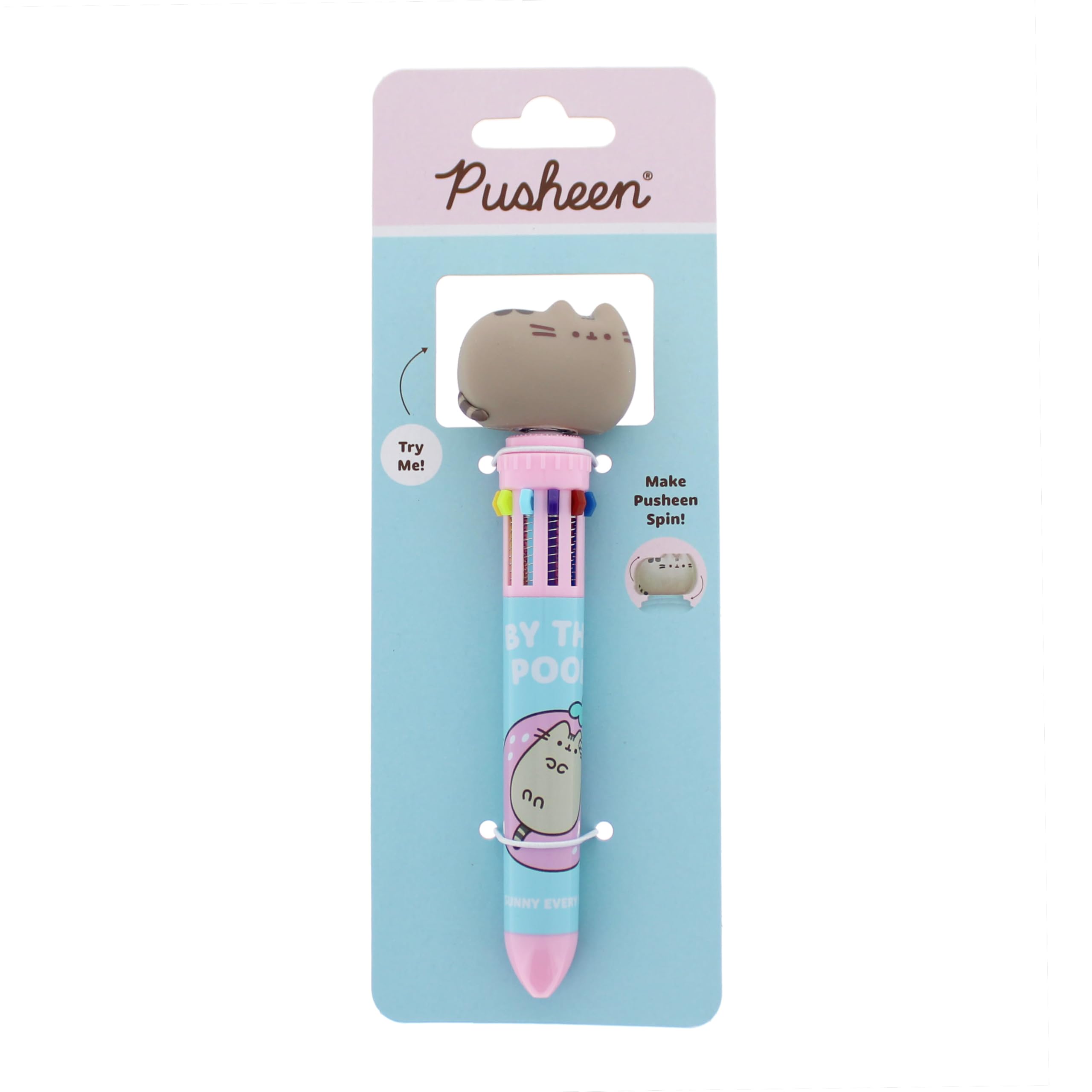 Pusheen 10 Colour Pen | Cute Kawaii Spinny Ballpoint Pen | Multi Ink Colour Pen for Kids & Teens | Fun Pusheen Stationery & Gifts