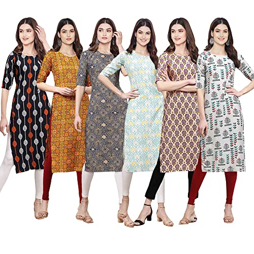 Image of Pinkmint Women's Crepe Digital Print Straight Kurta [Pack of 6] (CKE-329-353-330-333-341-343)