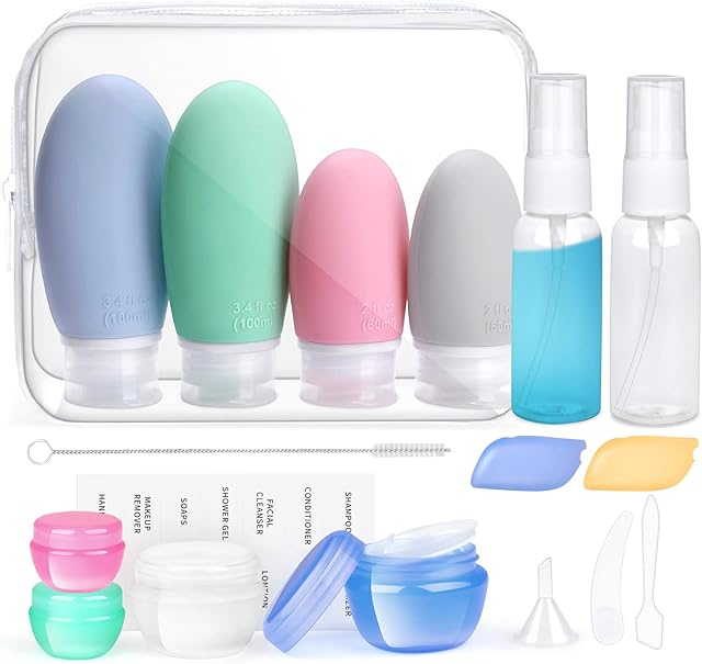 Opret 18 Pcs Travel Bottles Set for Toiletries, Silicone Travel Containers 100ml/60ml TSA Approved Leak Proof Refillable BPA Free Travel Accessories for Shampoos, Conditioner and Lotion