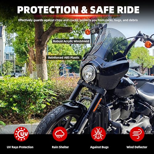Image of FATECIM Motorcycle 5.75 inch Headlight Fairing with 13 inch Smoke Windshield Windscreen & Mounting Kit Headlight Extension Block For Harley Low Rider S FXLRS 2020 2021 2022 2023