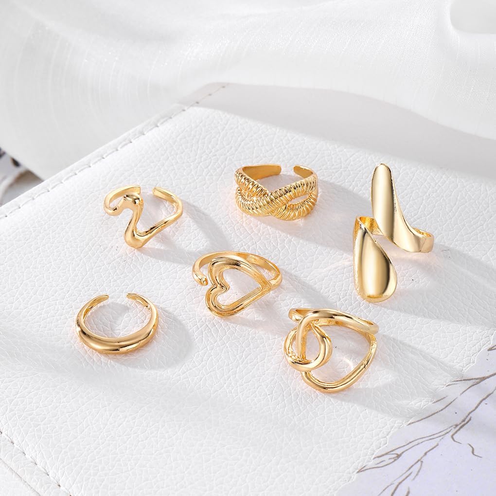 Chunky Dome Knuckle Rings Set for Women Statement Stackable Open Finger Rings Adjustable Thick Liquid Heart Thumb Ring Jewelry Accessories - Image 6